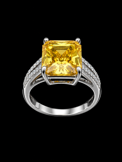 Silver Yellow CZ Triple Pave Ring