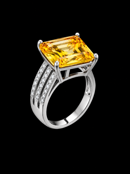 Silver Yellow CZ Triple Pave Ring