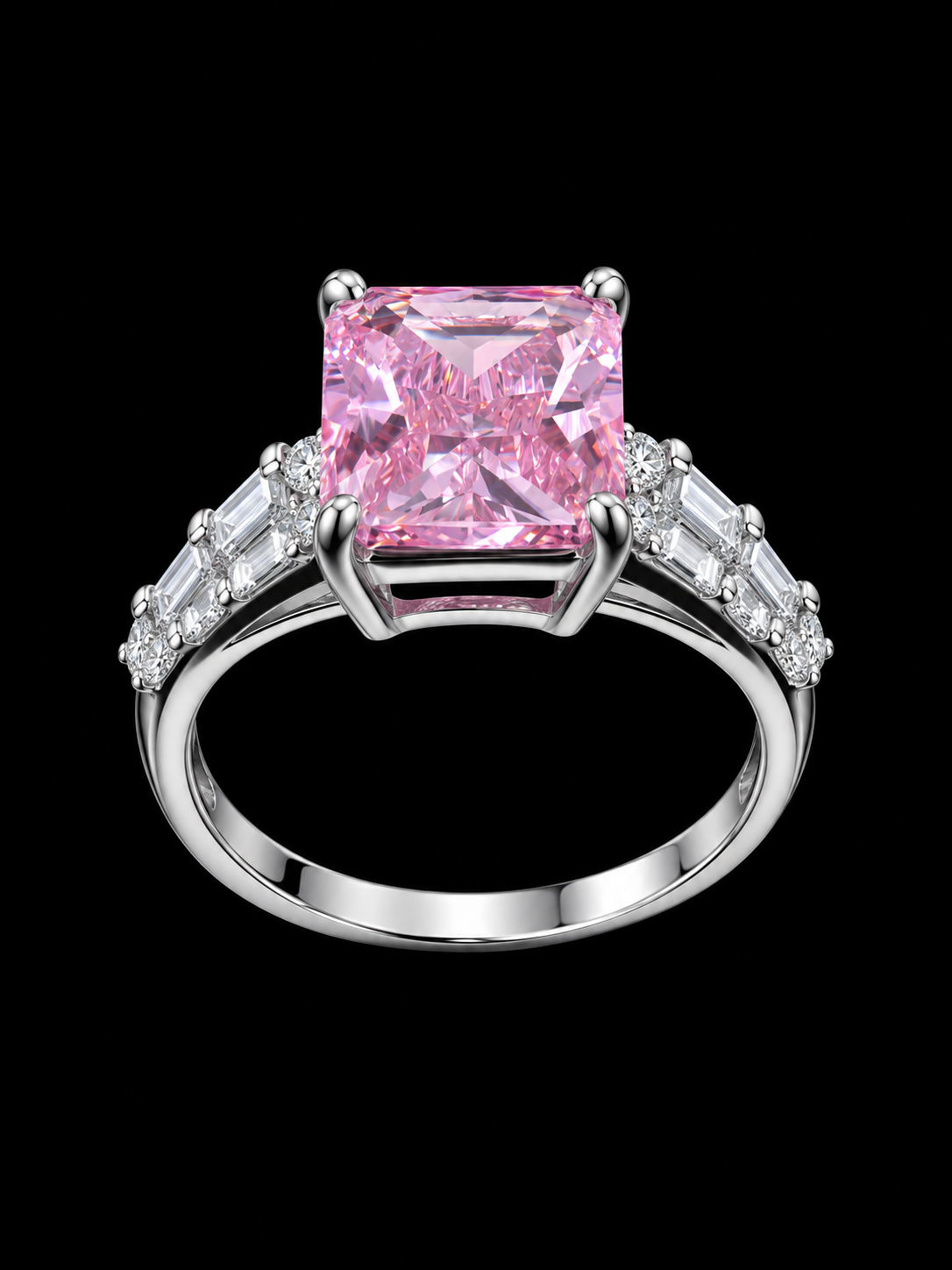 Silver Pink CZ Buckle Ring