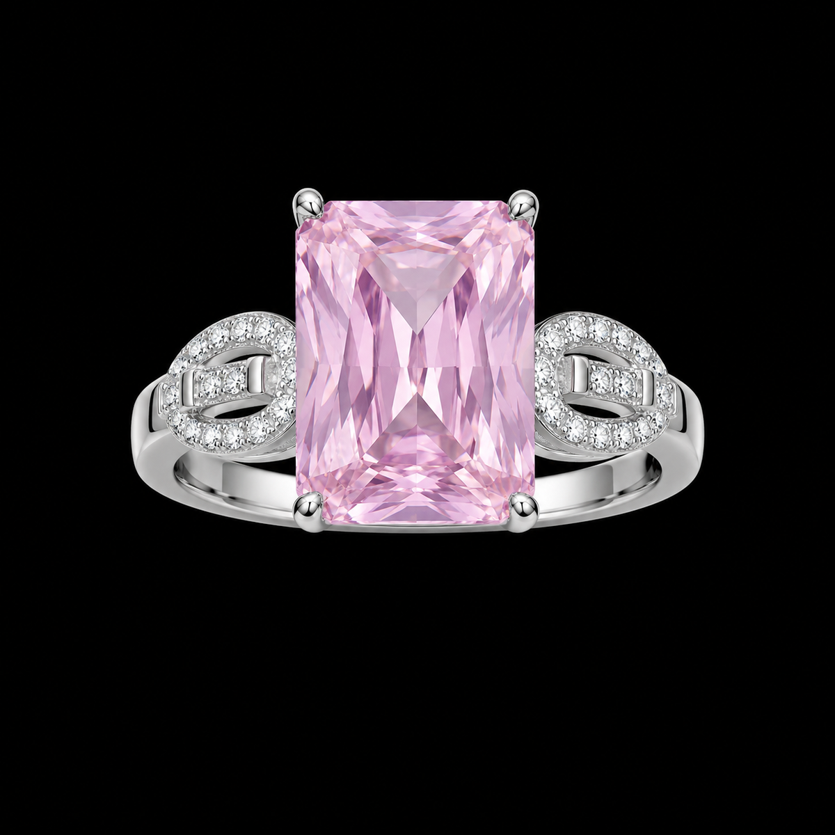 Silver Pink CZ Buckle Ring