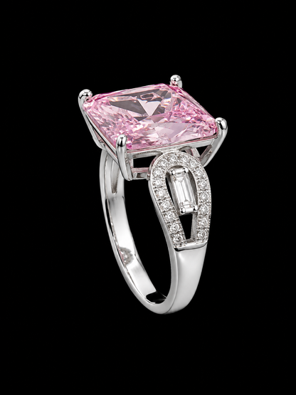 Silver Pink CZ Buckle Ring