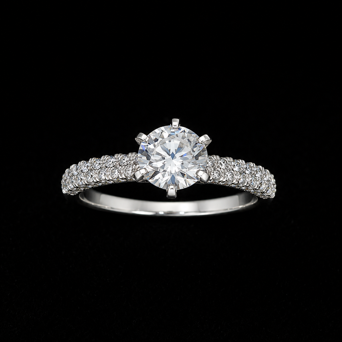 Silver Pave Solitaire Ring - Style B