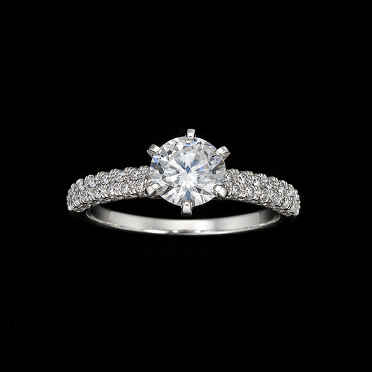 Silver Pave Solitaire Ring - Style A