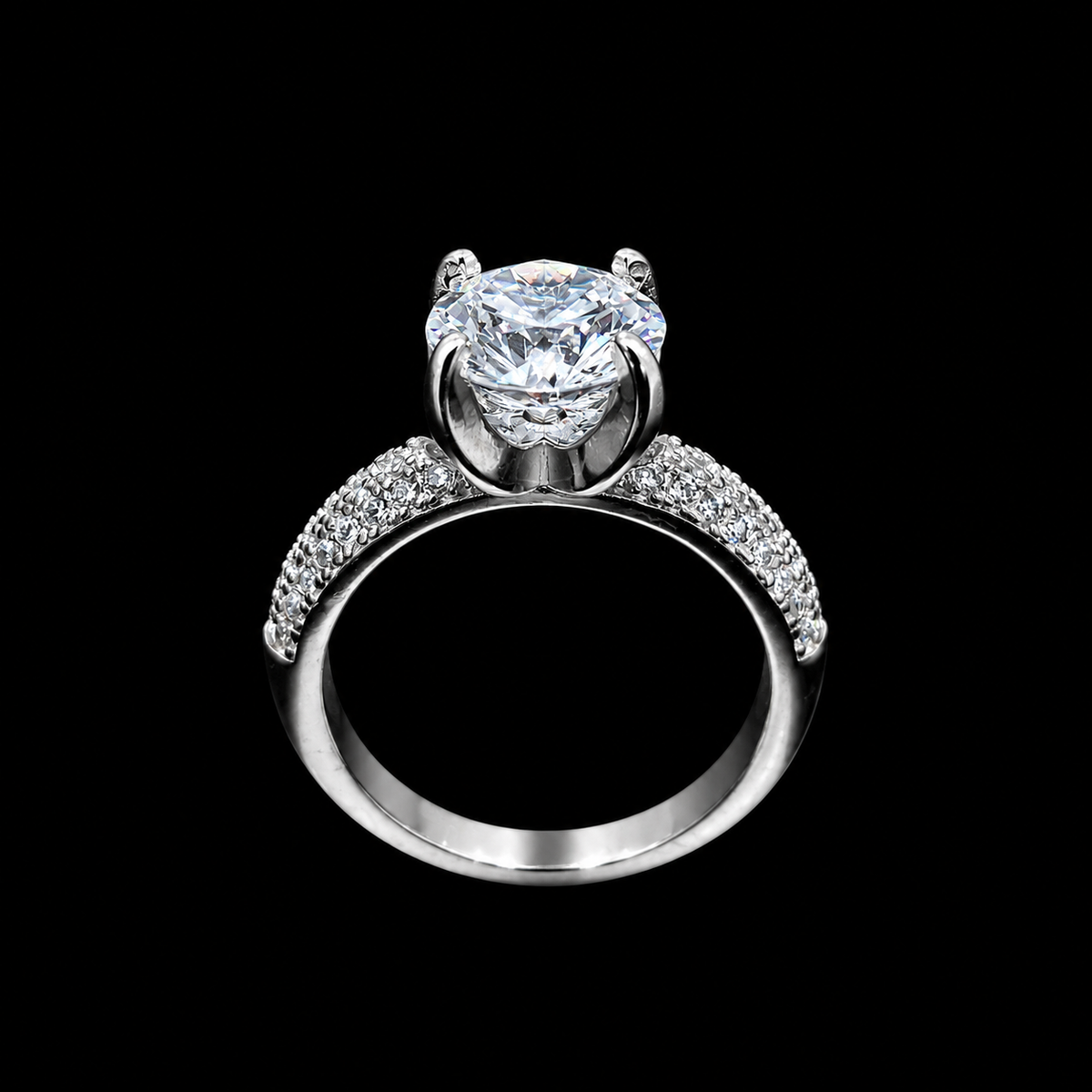 Silver Black Rhodium CZ Solitaire Ring