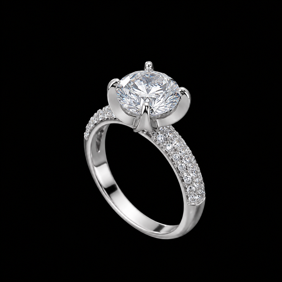 Silver Black Rhodium CZ Solitaire Ring