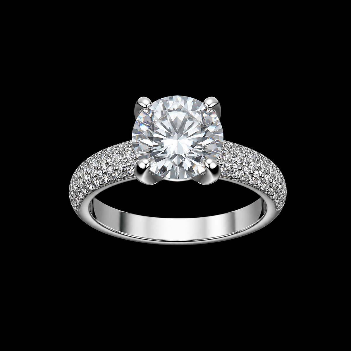 Silver Black Rhodium CZ Solitaire Ring