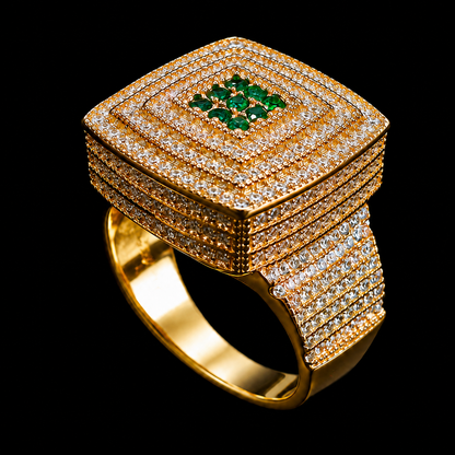 Gold Ring with CZ Stones and Emeralds