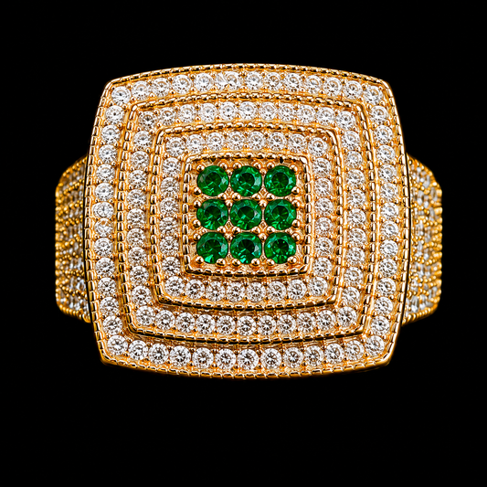 Gold Ring with CZ Stones and Emeralds