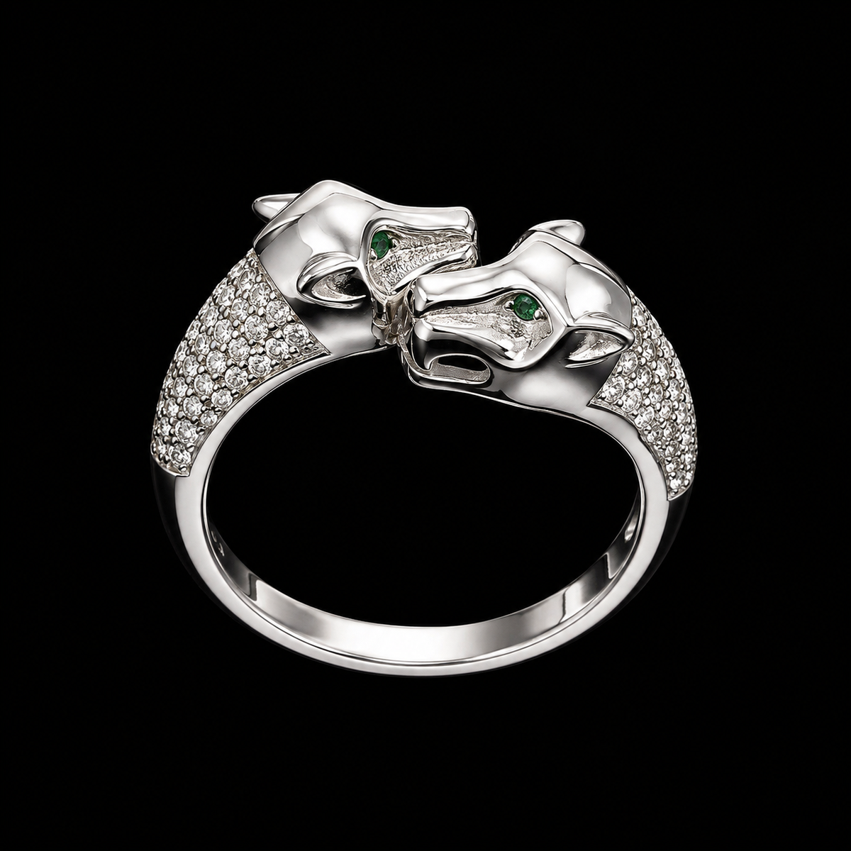 Silver Panther Ring with CZ Stones