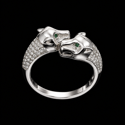 Silver Panther Ring with CZ Stones