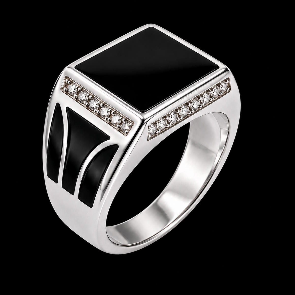 Square Black Enamel Ring