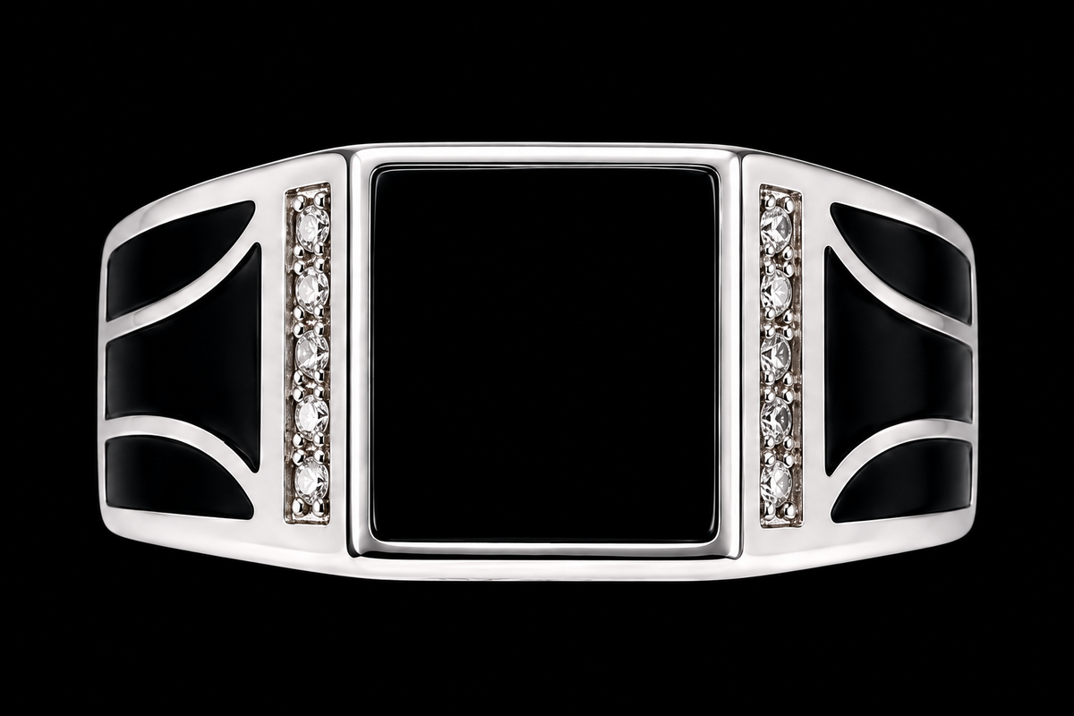 Square Black Enamel Ring